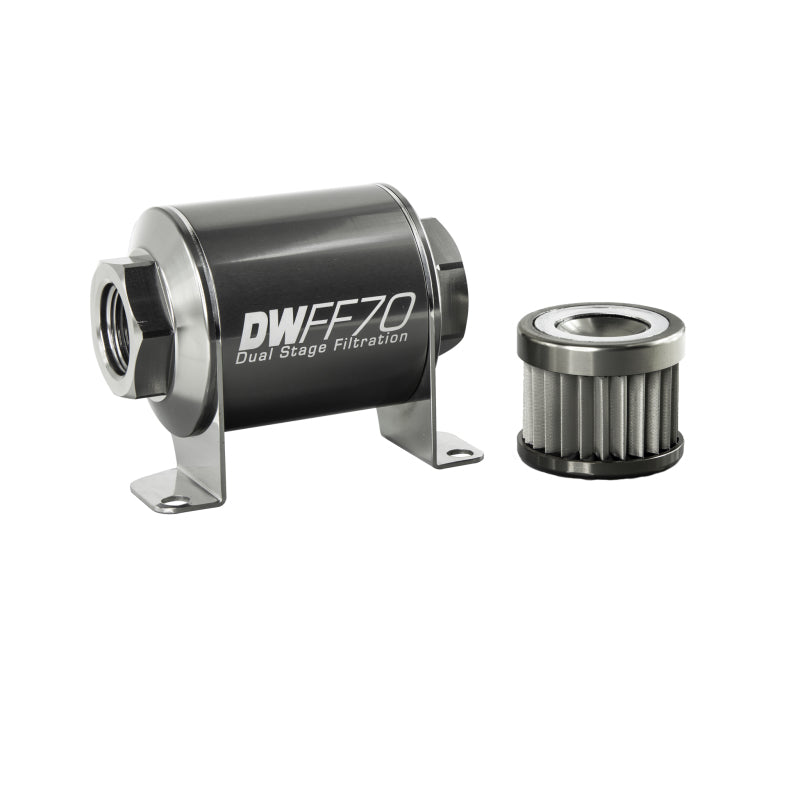 DeatschWerks Stainless Steel 10AN 10 Micron Universal Inline Fuel Filter Housing Kit (110mm)