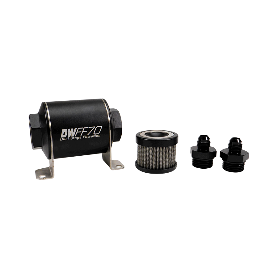 DeatschWerks Stainless Steel 6AN 100 Micron Universal Inline Fuel Filter Housing Kit (70mm)
