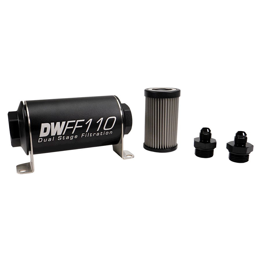 DeatschWerks Stainless Steel 6AN 5 Micron Universal Inline Fuel Filter Housing Kit (110mm)