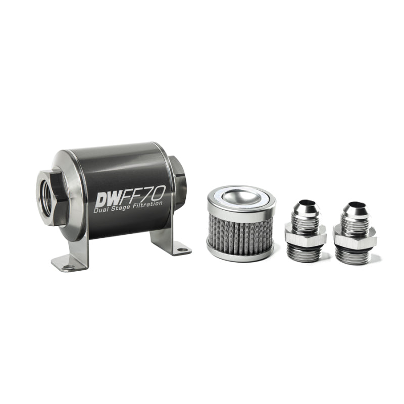 DeatschWerks Stainless Steel 8AN 10 Micron Universal Inline Fuel Filter Housing Kit (160mm)