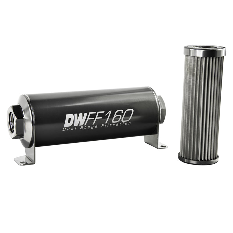 DeatschWerks Stainless Steel 8AN 10 Micron Universal Inline Fuel Filter Housing Kit (70mm)