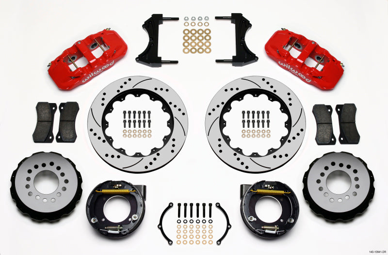 Wilwood AERO4 Rear P-Brake Kit 14.00in Drilled Red Chevy C-10 2.42 Offset 5-lug — image 1
