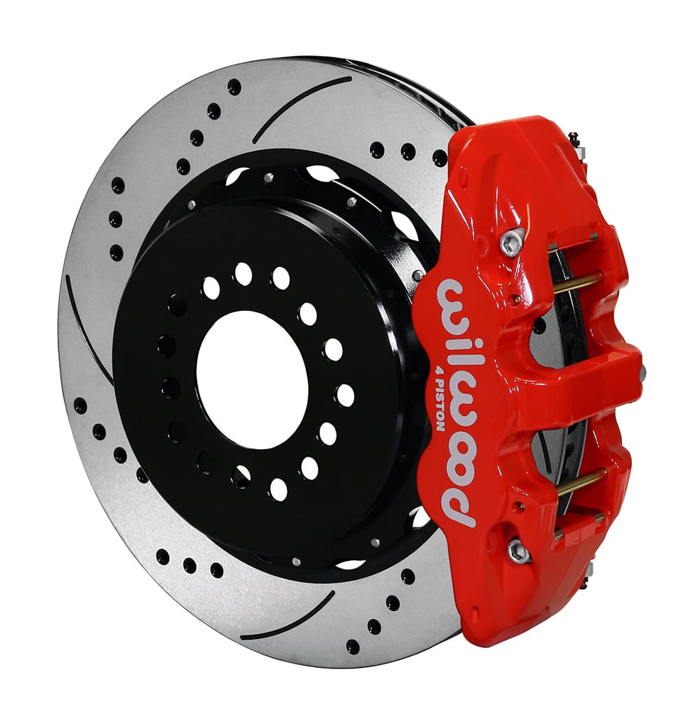 Wilwood AERO4 Rear P-Brake Kit 14.00in Drilled Red Chevy C-10 2.42 Offset 5-lug