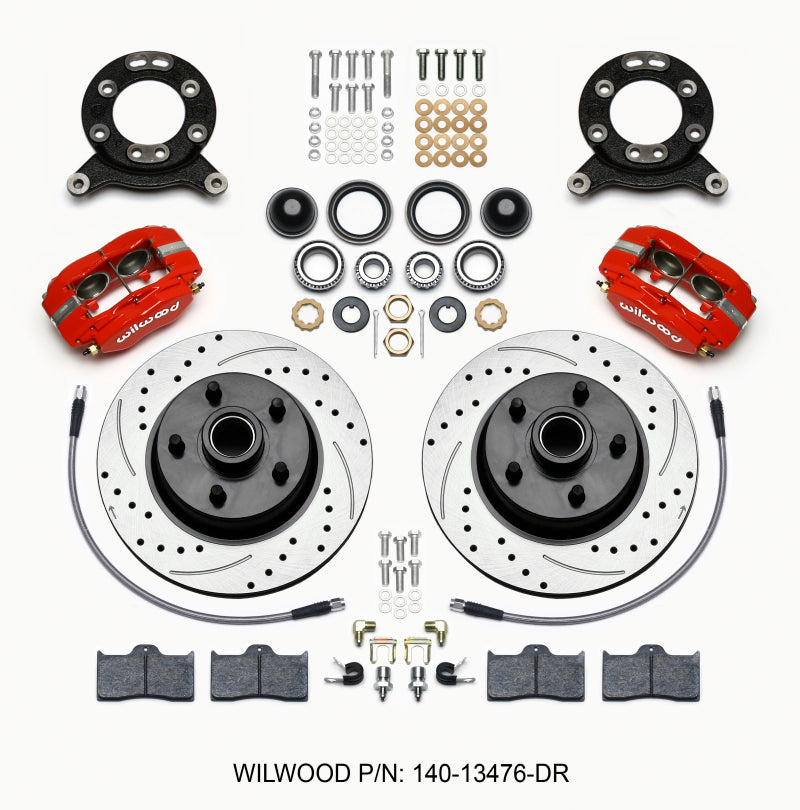 Wilwood Forged Dynalite-M Front Kit 11.30in 1 PC Rotor&Hub Drill-Red 1965-1969 Mustang Disc & Drum — image 1