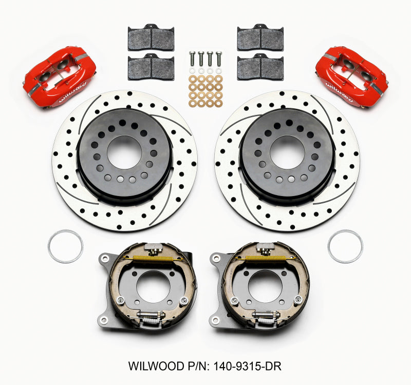 Wilwood Forged Dynalite P/S Park Brake Kit Drilled Red 12 Bolt 2.75in offset Staggered Shock — image 1