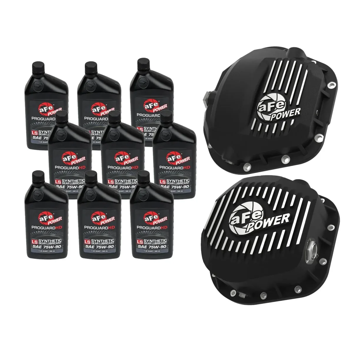 aFe Power Front and Rear Differential Covers with Oil — 2017–2022 Ford F-250 / F-350 Super Duty 4WD, 10.5 in 12-bolt rear axle — 46-7704AB — image 1